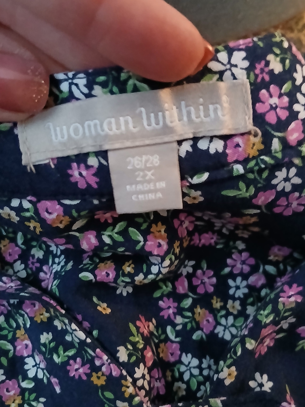 Woman Within Navy Floral V-Neck Sleeveless Camisole - Picture 2 of 2